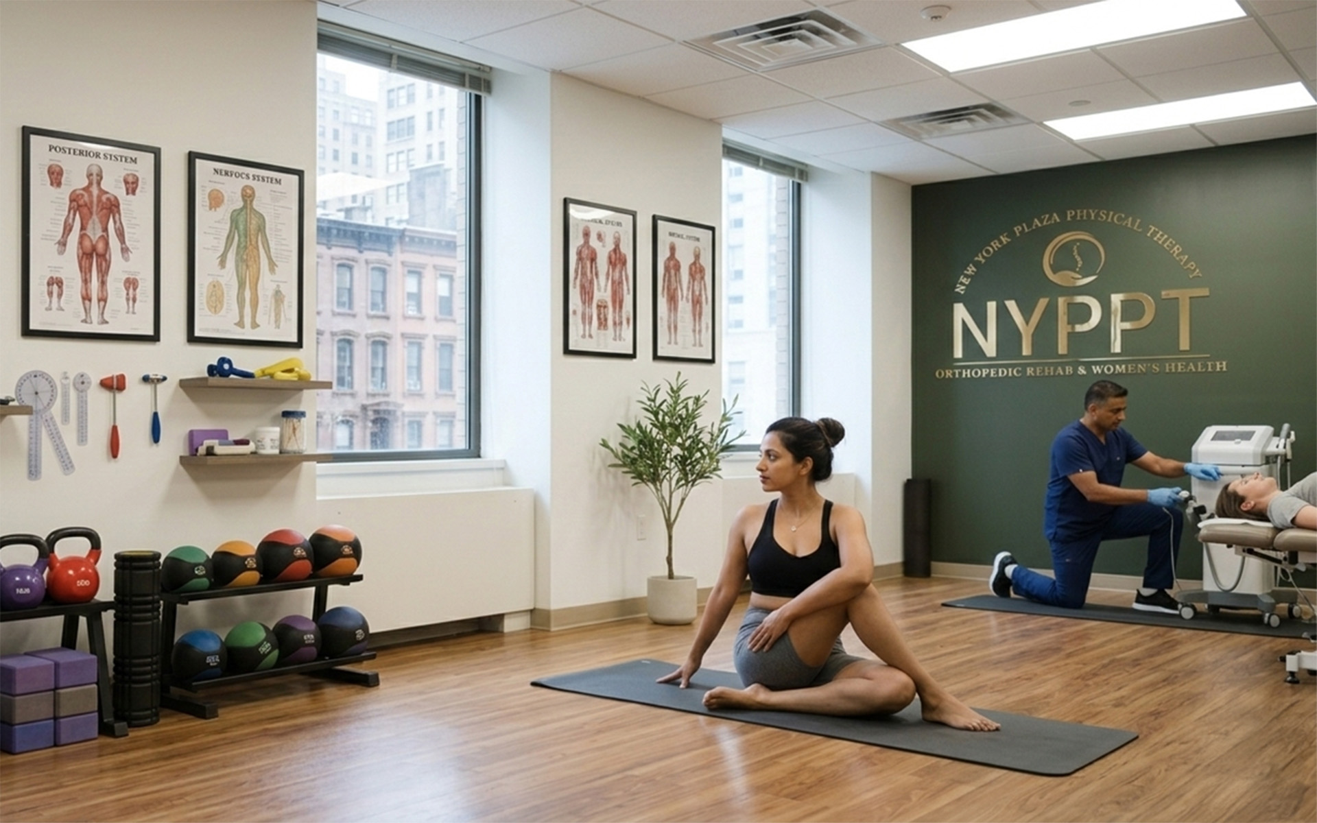 Woman doing indoor yoga to maintain flexibility during winter – winter wellness physical therapy