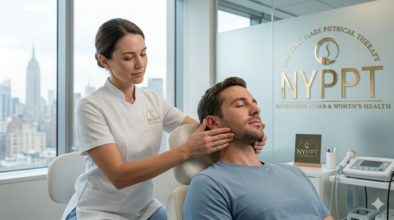 Physical therapy in New York for TMJ treatment showing jaw pain physiotherapy session in Manhattan clinic