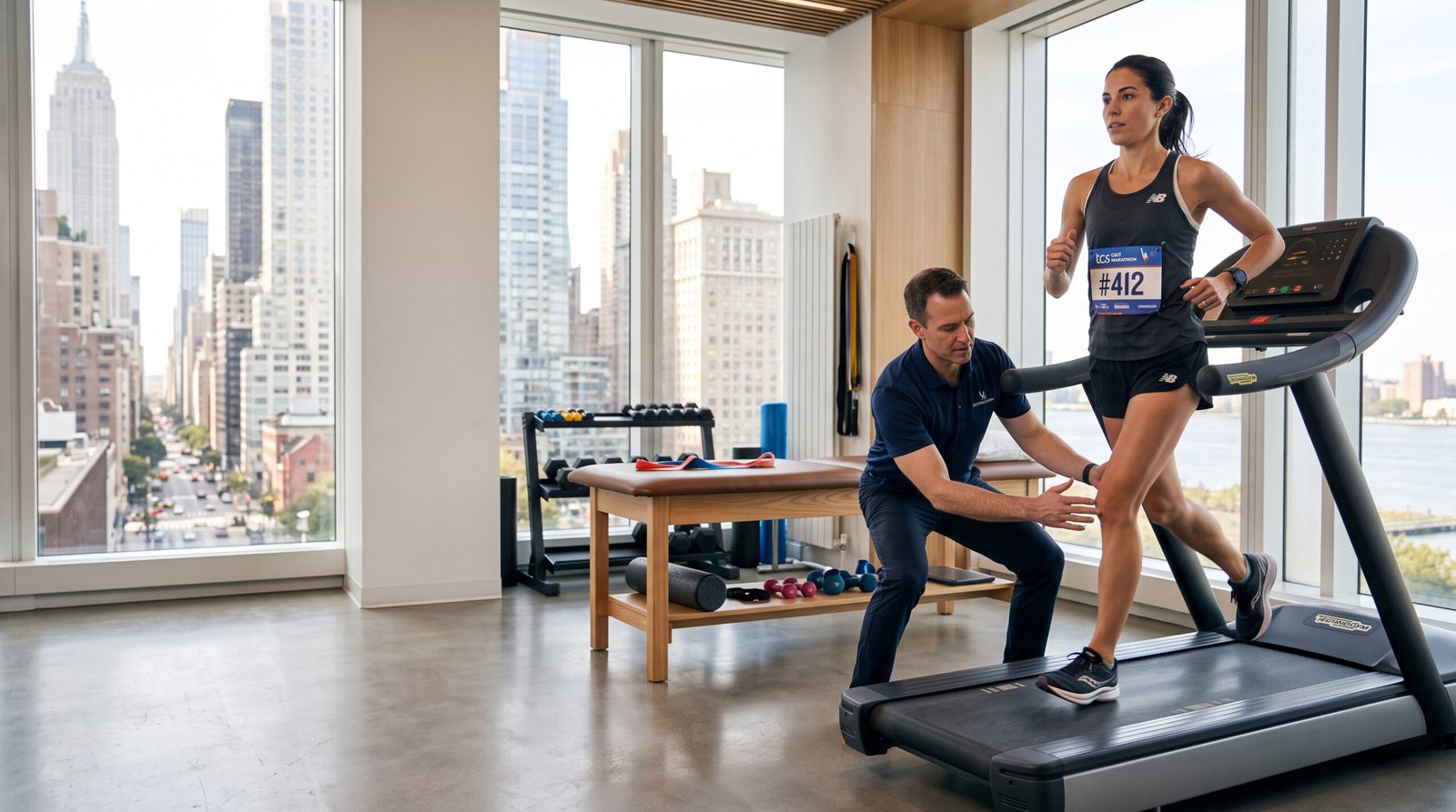 TCS New York City Marathon 2026 runner preparing with physical therapist in Manhattan